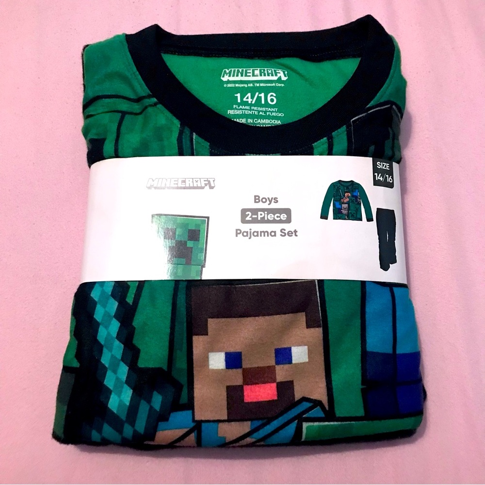 Minecraft 2 Piece Fleece Pajama Set Steve Creeper Sleepwear Mojang